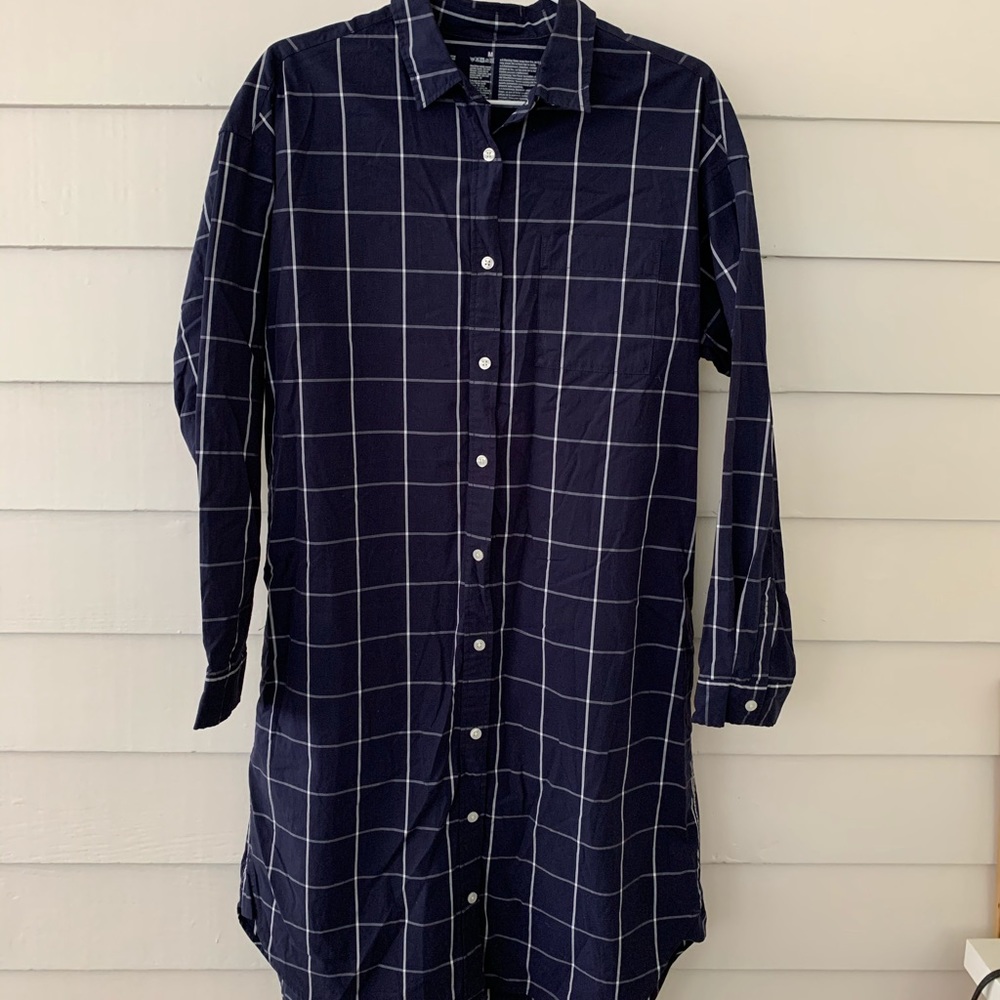 Muji Navy Plaid Shirt Dress / Size Medium